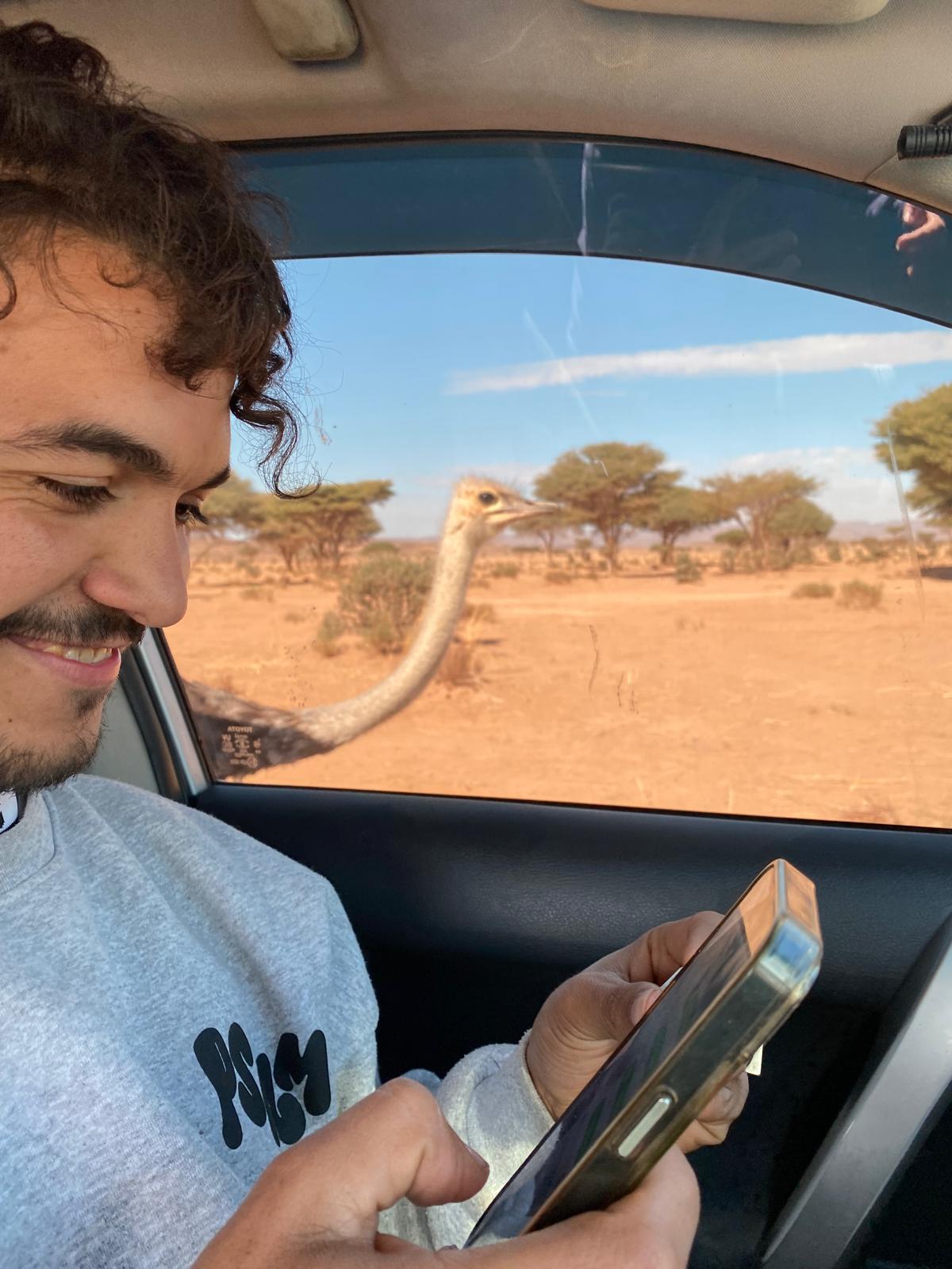 Hassan with ostrich Morocco jeep tour